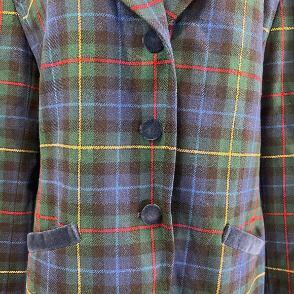 Pendleton Plaid Blazer Tuxedo Style Wool Velvet Trim Blue Jacket Tartan Punk - Picture 4 of 9